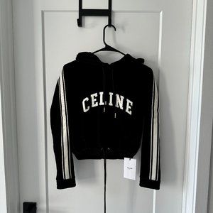 CELINE CROPPED HOODIE IN VELVET JERSEY BLACK / WHITE